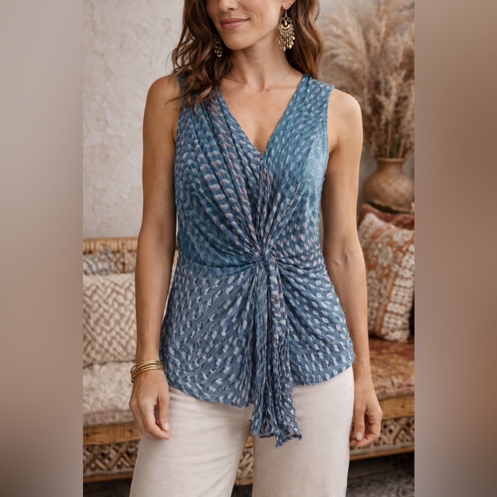 Deletta Anthropologie Blue Twist Front Sleeveless Blouse Tank Top Size Small